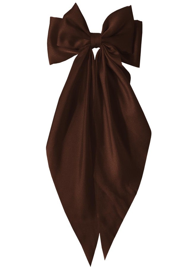 TULOBI Hair Bows for Women Girls - Silky Satin Ribbon Bow Hair Clip with Long Tail Ribbons - Vintage Hair Accessories (Brown,1Pcs) - Image 1